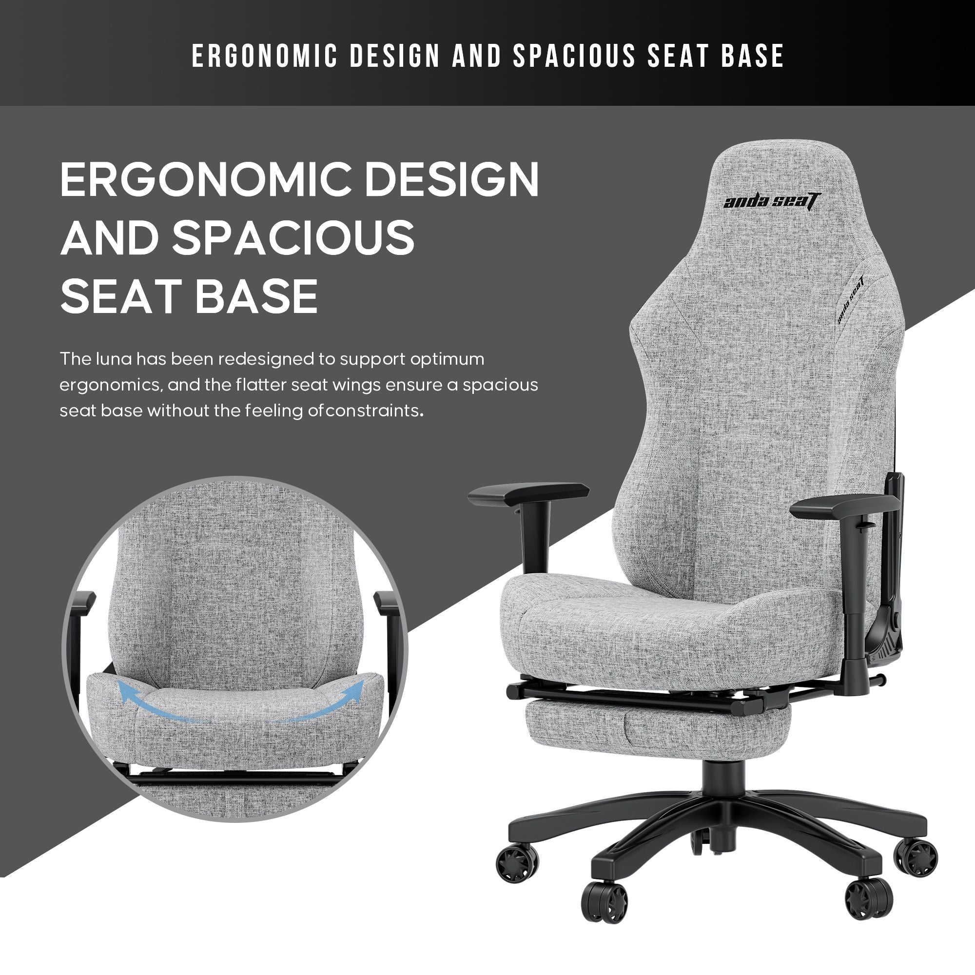 Andaseat Luna Pro with Footrest, Large Gaming Chair, Fabric Andaseat Luna Pro with Footrest, Large Gaming Chair, Fabric